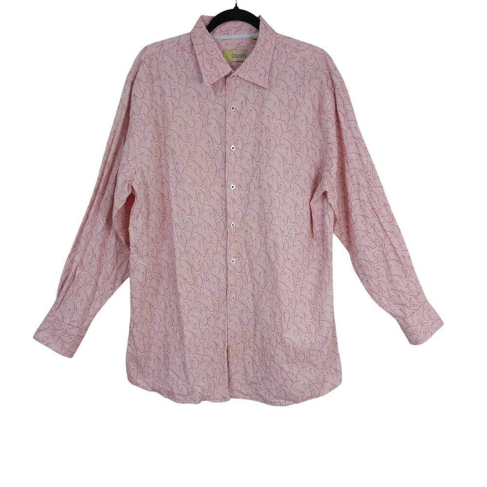 Cubavera Shirt Pink Embroidered Long Sleeve Button-Down XL Cotton Mens